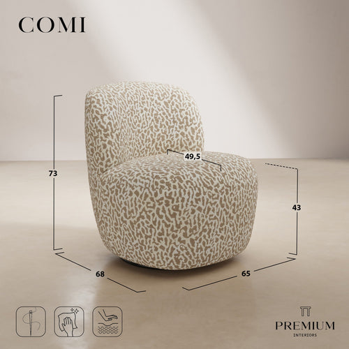 Premium Interiors - Draaistoel COMI - stof met patroon  beige 65cm