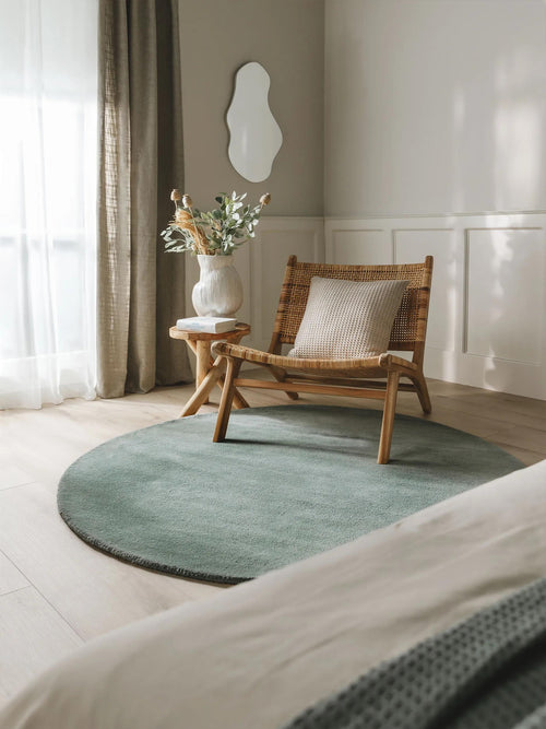 benuta wollen vloerkleed Bent - groen - ø 100 cm