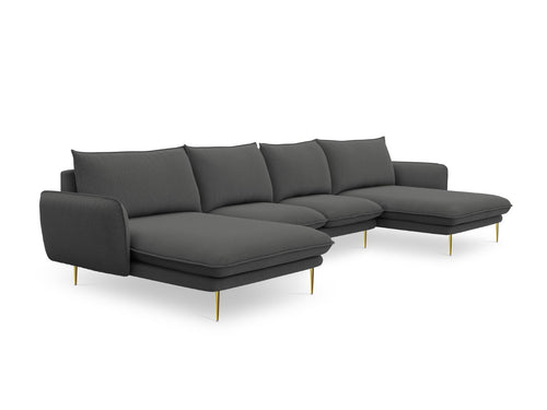 Cosmopolitan Design Panoramische bank Vienna 6-zits, structurele stof, donkergrijs - 170x350x95cm