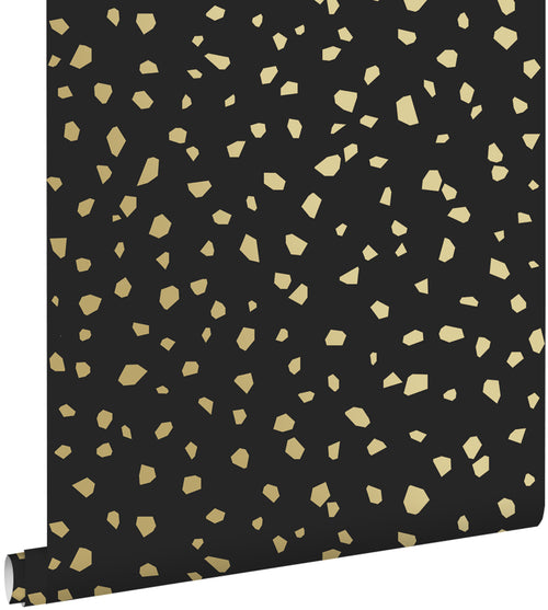 ESTAhome behang terrazzo zwart en goud - 53 cm x 10.05 m - 139134