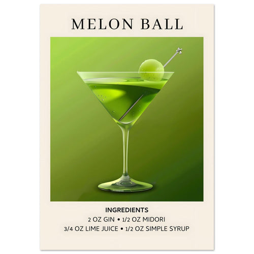 Artfulprints  Melon Ball cocktail - Ingrediënten   poster A4 21x29.7 cm - vtwonen shop