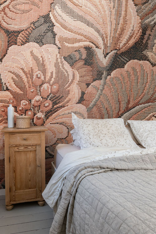 ESTAhome fotobehang geborduurd bloemmotief terracotta bruin - 250 x 279 cm - 159465