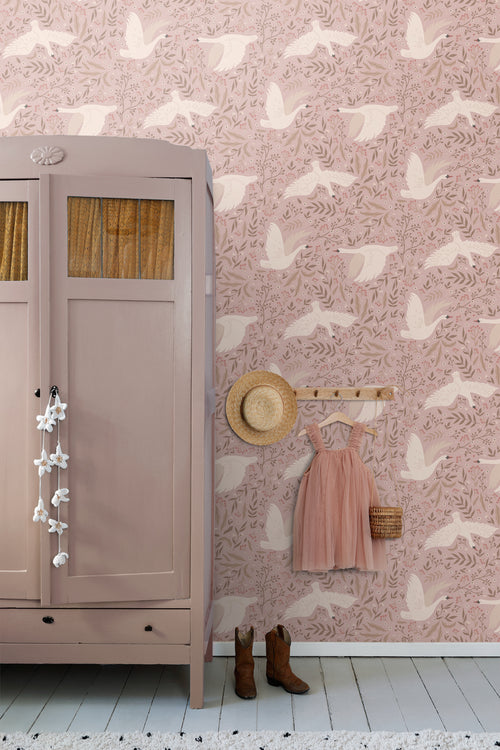 ESTAhome behang zwanen oudroze - 53 cm x 10.05 m - 130958 - vtwonen shop