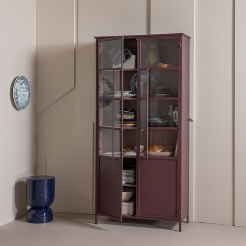 WOOOD xl 2-deurs vitrinekast Exhibit - Metaal - Bordeauxrood - 203x99x45