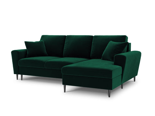 Cosmopolitan Design Converteerbare hoekbank rechts met opbergdoos Kyoto 4-zits, flueel, flessengroen - 145x241x88cm