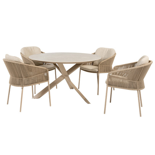 Taste by 4 Seasons tuinset Florence 5-delig - Prado tuintafel Ø130 cm - ceramic sabbia latte