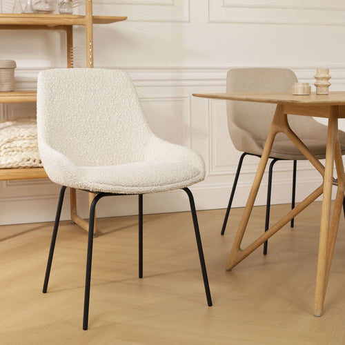 Nolon Nora-Isa Eetkamerstoel Bouclé Beige - Stof - Zwart Onderstel - vtwonen shop