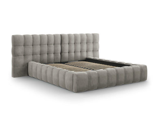 Cosmopolitan Design Opbergbed met dubbel hoofdbord Bali 200x200cm, flueel, lichtgrijs - 230x350x100cm