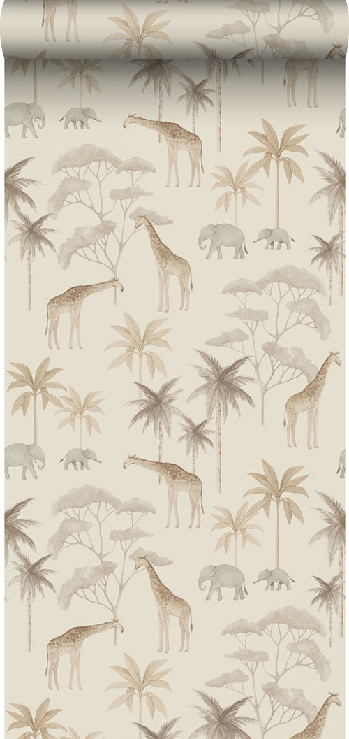 Borastapeter behang jungle dieren beige - 53 cm x 10.05 m - 660622 - vtwonen shop