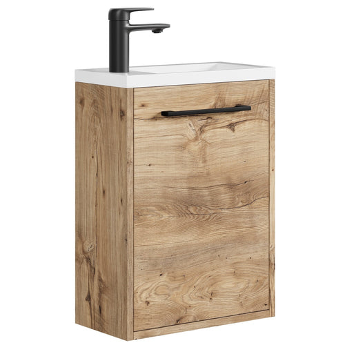 Badplaats Toiletmeubel Florence 40 x 22 cm – Kastanje eiken – Fonteinmeubel met Witte Wastafel