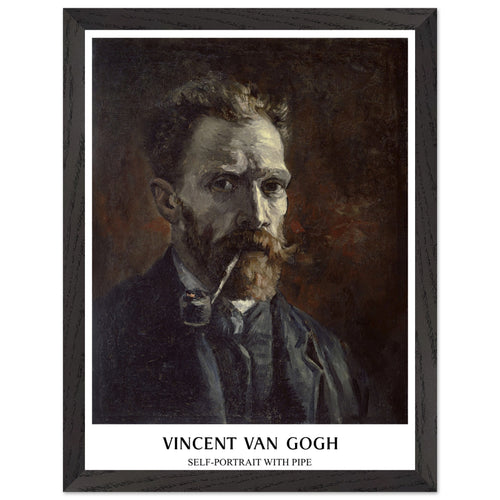 Artfulprints Poster met Lijst Vincent van Gogh - Self-portrait with pipe   - 30x40 cm - Bruin