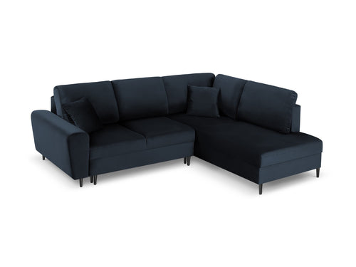 Cosmopolitan Design Converteerbare hoekbank rechts met opbergdoos Kyoto 5-zits, flueel, donkerblauw - 194x243x88cm