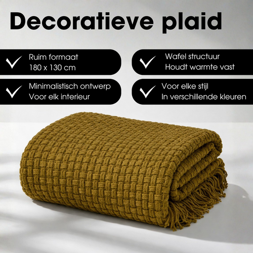 Mica Decorations Cosenza Fleece Deken - Bank Plaid en Bank Kleed - Warme Deken voor op de Bank - 180 x 130 cm - Bruin