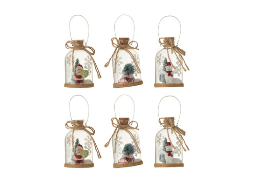 J-Line hanger Fles met kerstfiguur - glas - transparant - doos van 6