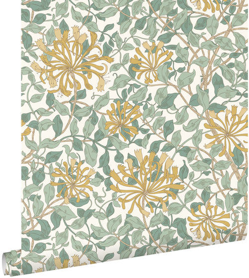 ESTAhome behang bloemen turquoise en okergeel - 50 x 900 cm - 131031 - vtwonen shop