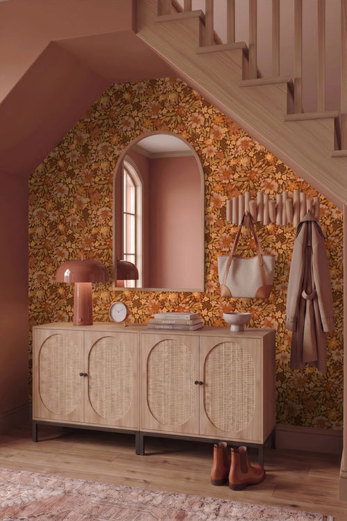 ESTAhome behang bloemen terracotta, bruin en groen - 50 x 900 cm - 132196