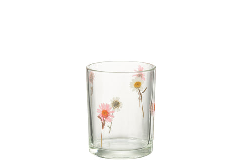 J-Line windlicht Peggy Bloemen - glas - transparant - large