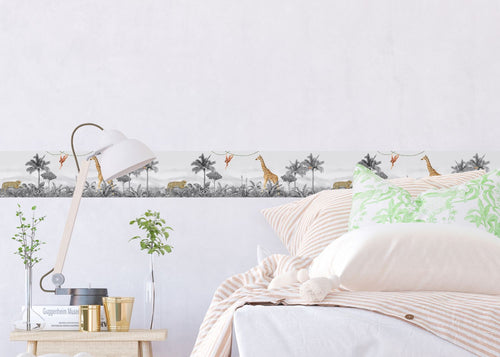 Sanders & Sanders zelfklevende behangrand jungle dieren grijs - 500 x 9.7 cm - 601302