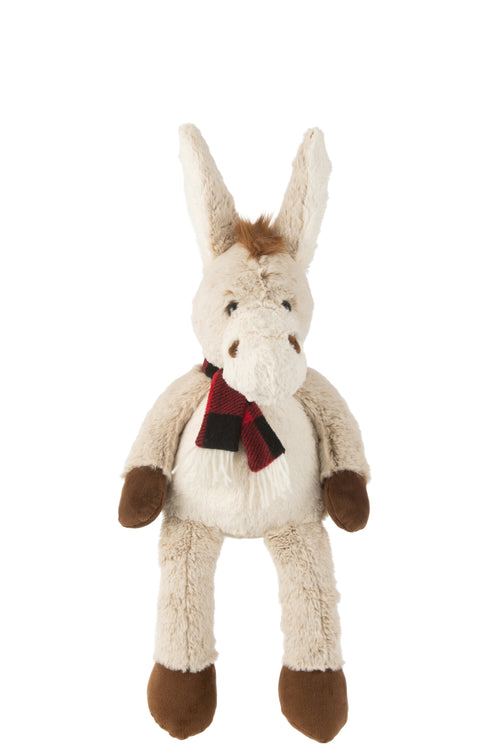 J-Line knuffel Ezel + Sjaal - polyester - beige/bruin - medium
