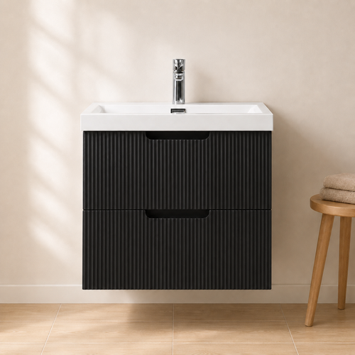 Badplaats Badkamermeubel Set Thermis 60 cm – Mat Zwart – Badmeubel met Wastafel