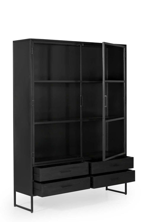 Giga Meubel Vitrinekast Marijn - Glas/Metaal - Zwart - 150x40x200cm - vtwonen shop