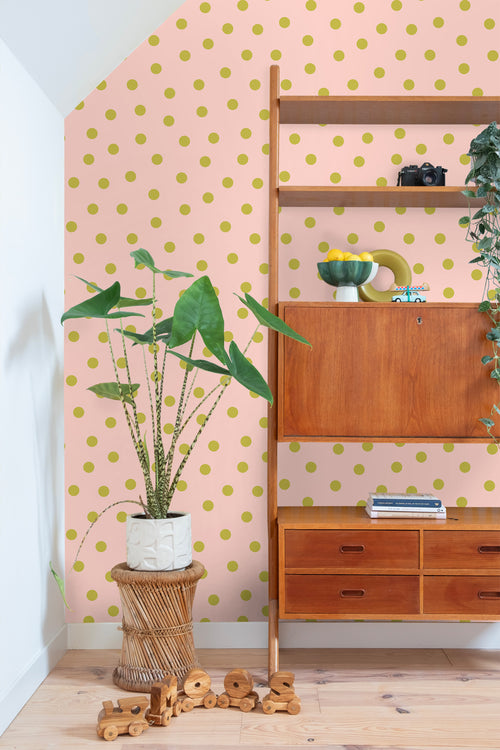 ESTAhome behang stippen roze en groen - 50 x 900 cm - 131576 - vtwonen shop