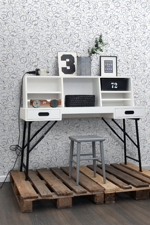 ESTAhome behang Australische stempels donkerblauw en wit - 53 cm x 10.05 m - 138980