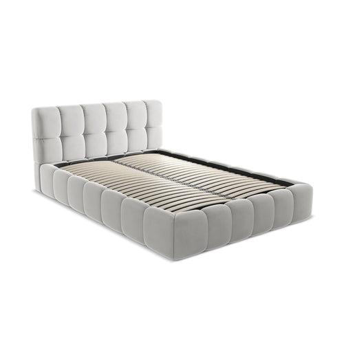 LaMiaSofa Bed met opbergruimte Roma - velours - zilver - 160x228x82