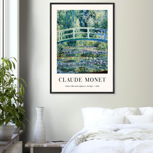 Artfulprints Poster met Lijst Claude Monet - Water lilies and Japanese bridge   - A4 21x29.7 cm - Groen
