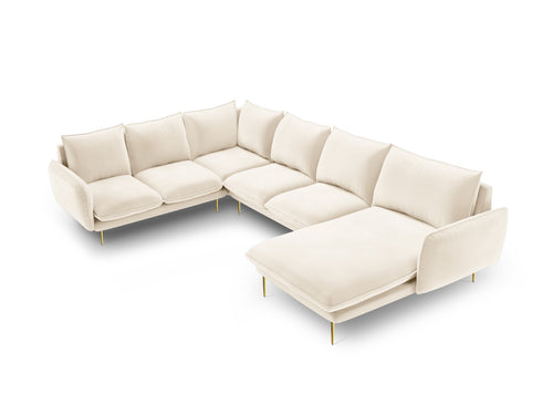 Cosmopolitan Design Panoramische hoekbank links Vienna 7-zits, flueel, lichtbeige - 235x330x95cm