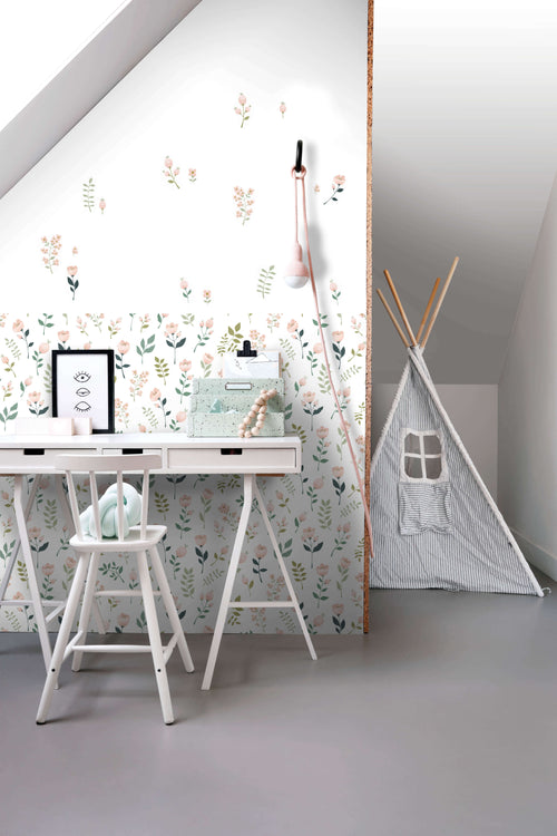 ESTAhome muursticker bloemen wit, roze en groen - 47.5 x 66 cm - 156114 - vtwonen shop