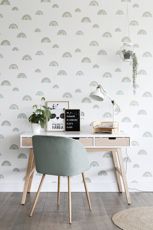 ESTAhome behang regenboogjes vergrijsd mintgroen en vergrijsd blauw - 53 cm x 10.05 m - 139254 - vtwonen shop