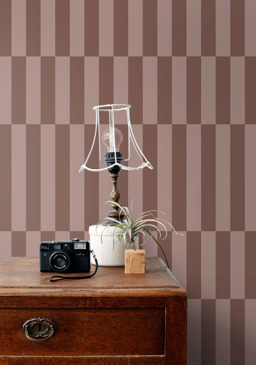 ESTAhome behang strepen bruin en mauve paars - 53 cm x 10.05 m - 131215