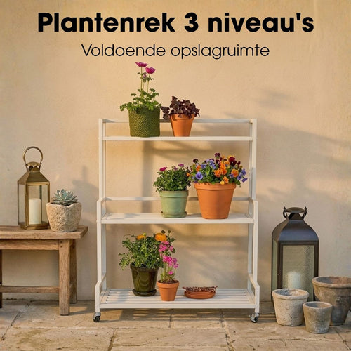 Mica Decorations Greenrax Plantenrek op Wielen - Plantenstandaard voor Kamerplanten, Buitenplanten of Tuingereedschap - Meerdere Plateaus