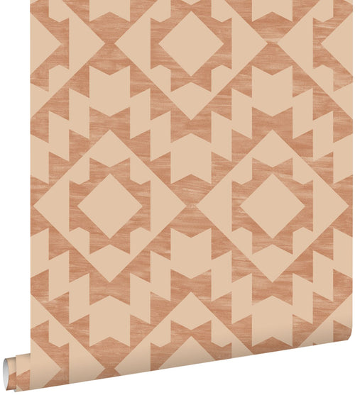 ESTAhome behang Marrakech aztec tapijt terracotta - 53 cm x 10.05 m - 139551