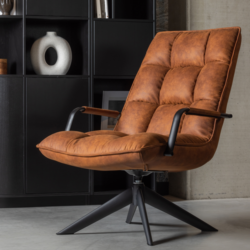 WOOOD draaibare fauteuil Jouke - Kunstleer - Cognac - 96x70x85 - vtwonen shop