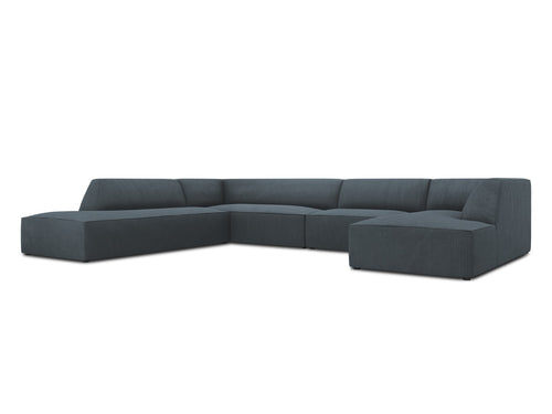 Micadoni Panoramische hoekbank links Ruby 7-zits, ribfluwelen, blauw - 273x366x69cm