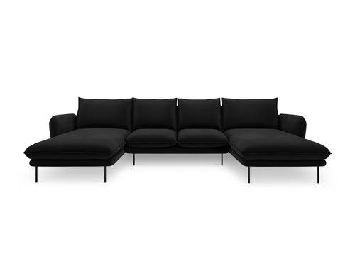 Cosmopolitan Design Panoramische bank Vienna 6-zits, flueel, zwart - 170x350x95cm