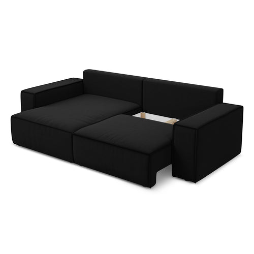 LaMiaSofa hoekbank links Livorno - velours - zwart - 257x148x82