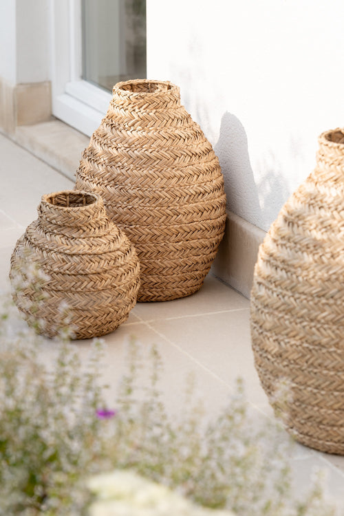 J-Line vaas Gevlochten - zeegras - naturel - large - 60 cm hoog
