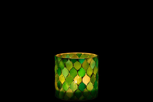 J-Line windlicht Mozaiek Diamant - glas - blauw/groen - medium