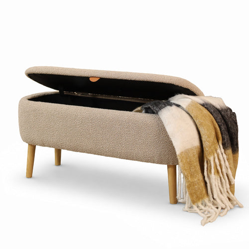 Nolon Juna bankje met opbergruimte bouclé taupe - 95 x 37 cm