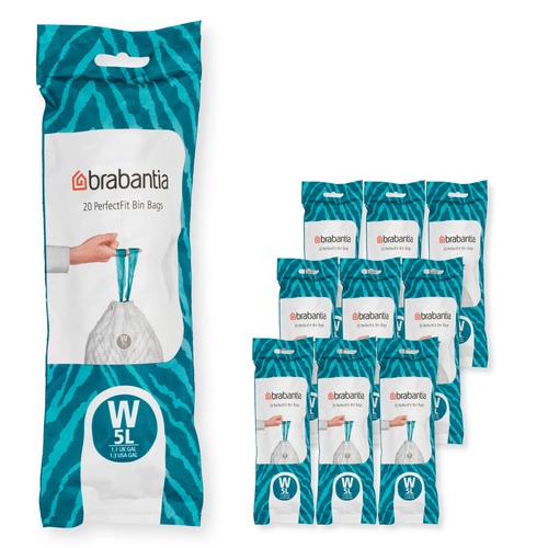 Brabantia PerfectFit afvalzak met trekbandsluiting, code W, 5 liter, 20 stuks/rol 137884 - White