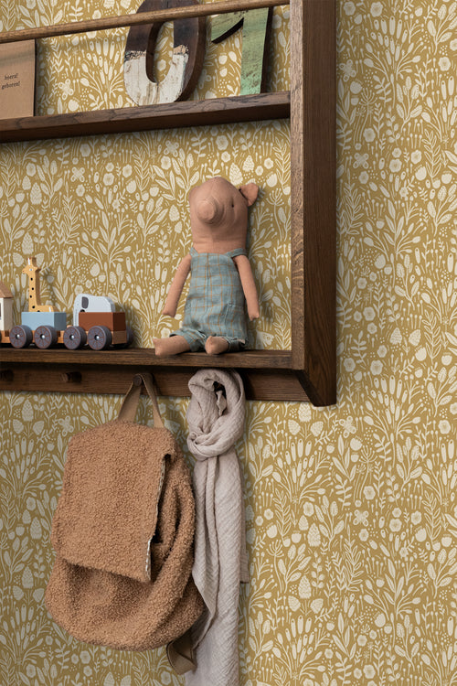 ESTAhome behang bloemetjes okergeel - 50 x 900 cm - 131252 - vtwonen shop