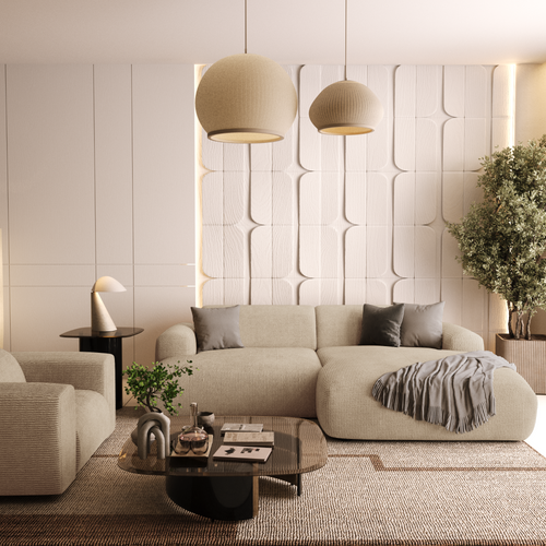 Sia Home - Rechthoekige hoekbank MYRA - corduroy beige 266cm