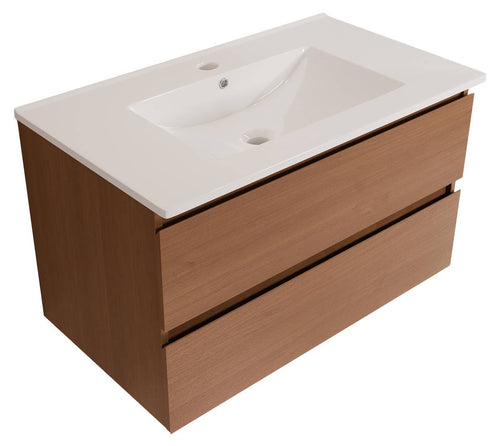 LOMAZOO badkamermeubel Marenza - zwevend - wit keramiek - warm eiken - 80 cm