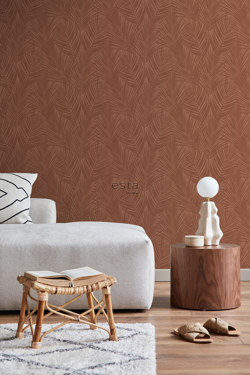 ESTAhome behang palmbladeren terracotta - 53 cm x 10.05 m - 139370