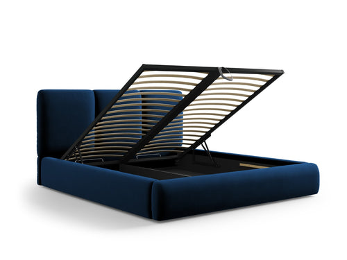 Cosmopolitan Design Opbergbed met hoofdeinde Nicolas 200x200cm, flueel, koningsblauw - 220x220x100cm