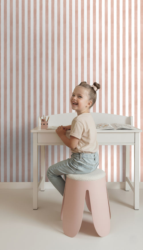 ESTAhome behang strepen terracotta roze en wit - 53 cm x 10.05 m - 131307