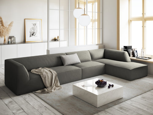 Micadoni rechter hoekbank Ruby 5-zits, ribfluwelen, lichtgrijs - 180x366x69cm